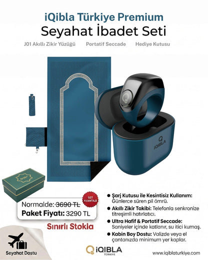 iQibla Seyahat İbadet Seti - Jood Serisi Akıllı Zikir Yüzüğü & Portatif Seccade